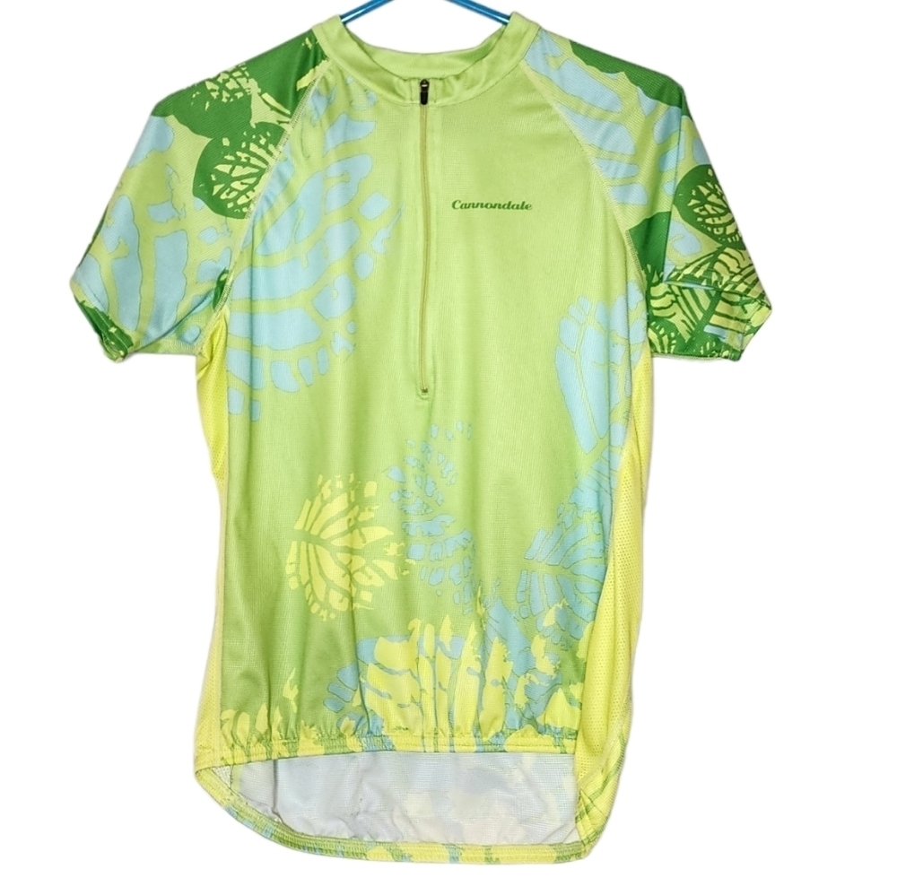 Cannondale Cycling Jersey Green Blue Leaf 1/2 Zip Short Sleeve Size Medium